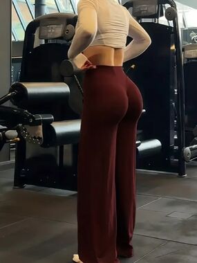 High-Rise Wide-Leg Lounge Pants in Burgundy